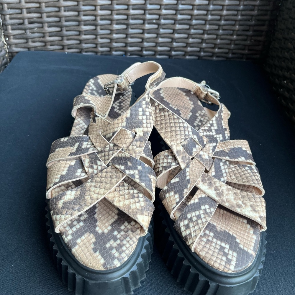 AGL Brown and Tan Snake Print Sandals